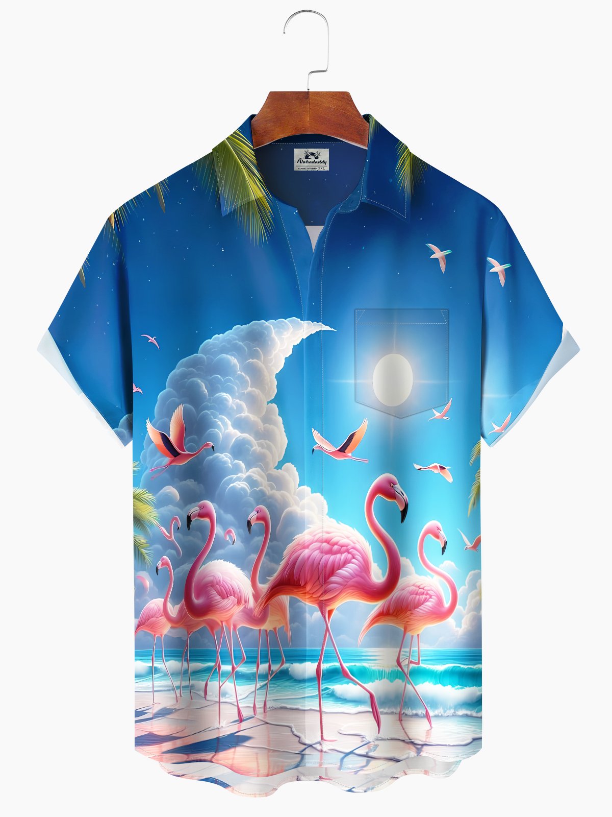 Creative Hawaii Resort Flamingo Clouds Hawaiian Shirt For Animal Lovers, Beach Travel, And Casual Summer Style