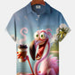 Creative Hawaii Resort Flamingo Drinking Coffee Hawaiian Shirt For Summer Vacation, Beach Travel, And Casual Wear