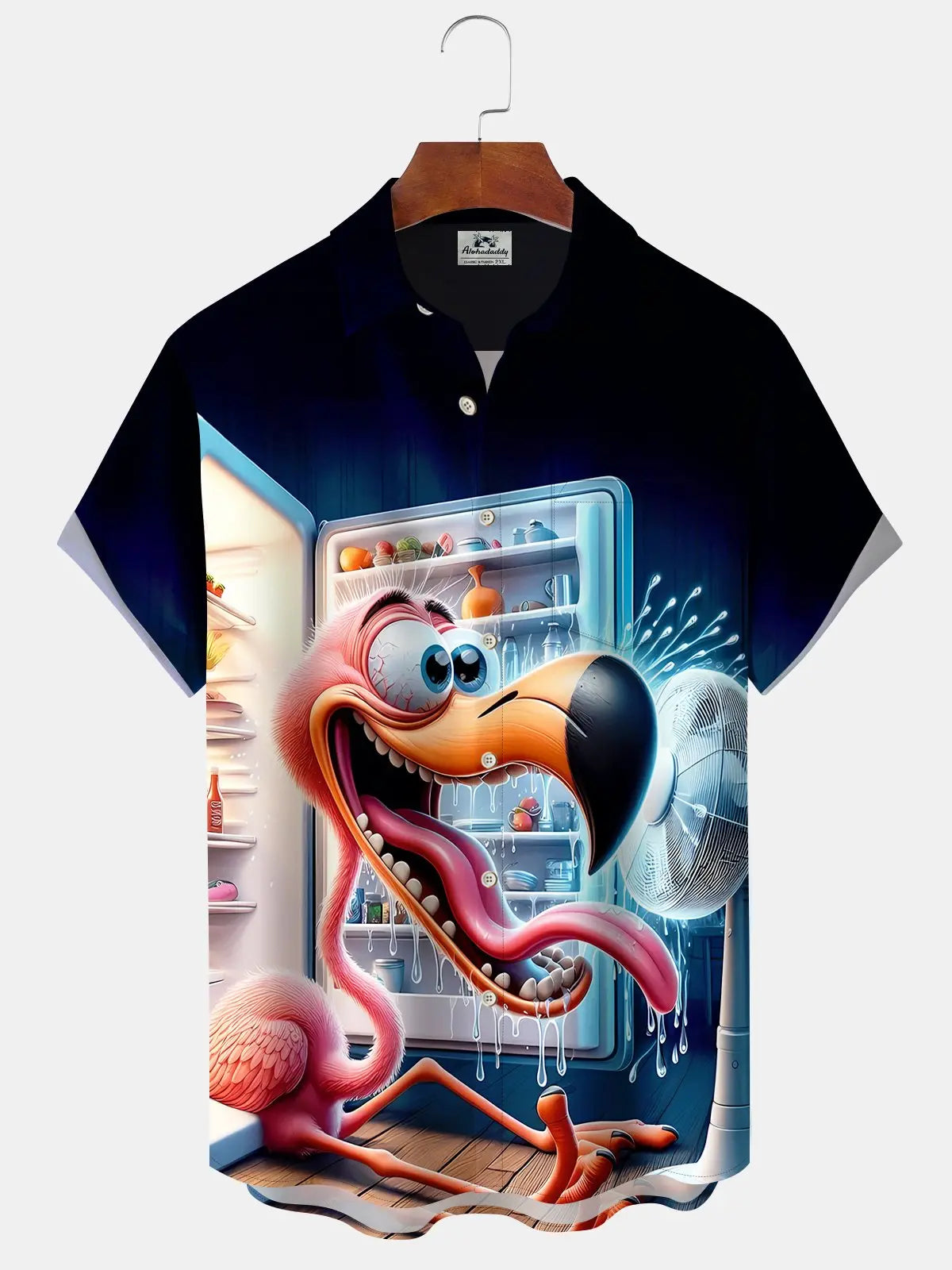 Creative Hawaii Resort Hot Flamingo Refrigerator Hawaiian Shirt For Summer Vacation, Beach Travel, And Casual Wear