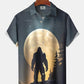 Vintage Creative Hawaii Bigfoot Sunset Silhouette Hawaiian Shirt For Summer Vacation, Beach Travel, And Casual Wear