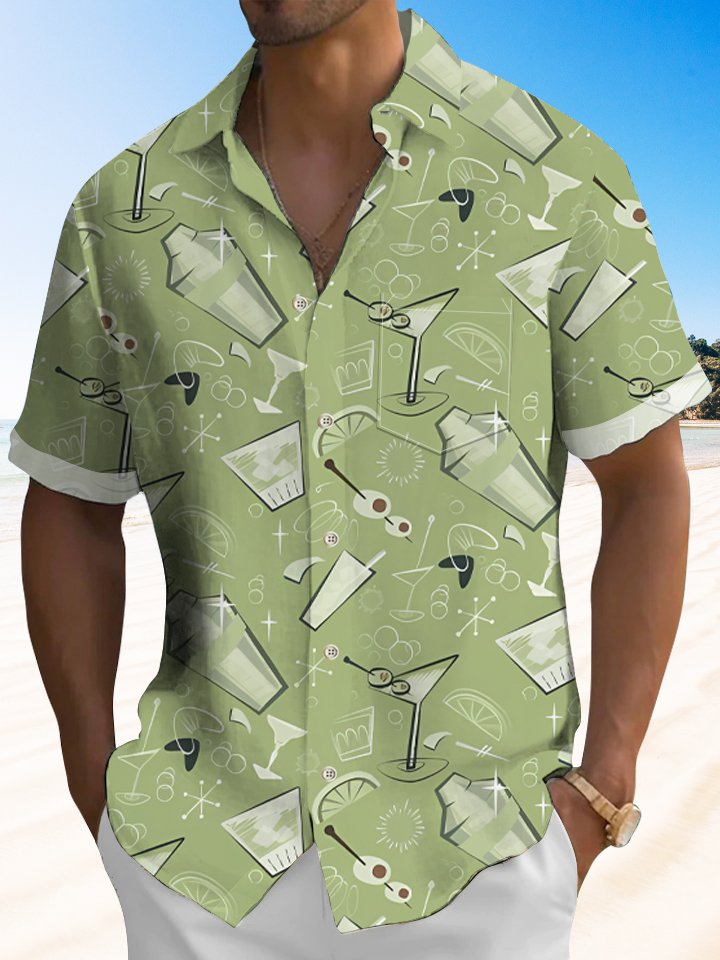 Vintage Cocktail Party Mid Century Geometric Hawaiian Shirt For Summer Vacation, Beach Travel, And Casual Wear