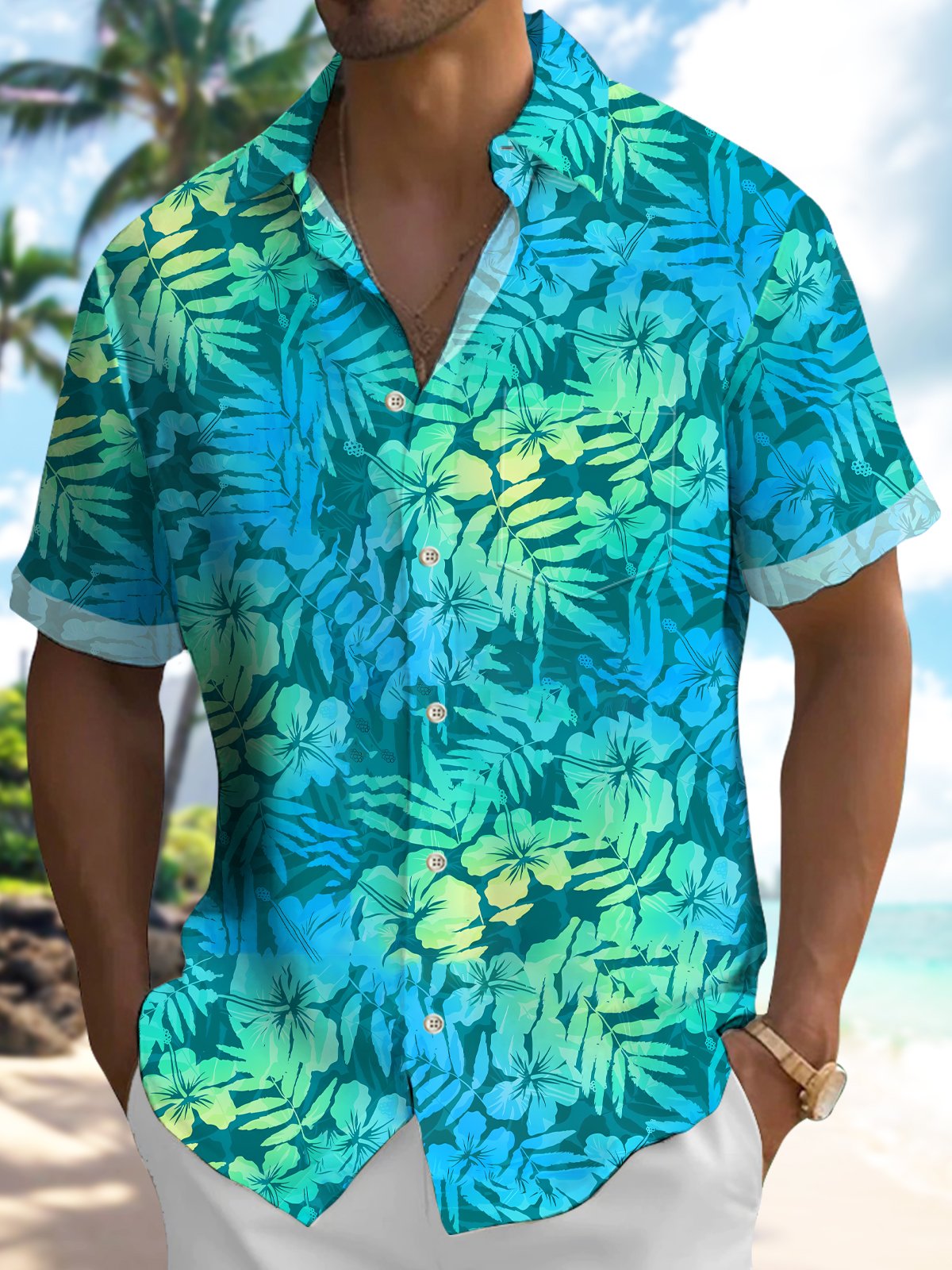 Floral Tropical Gradient Hibiscus Vacation Hawaiian Shirt For Beach Days, Summer Outings, And Thoughtful Gift Giving