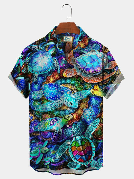 Marine Turtle Chest Bag Holiday Hawaiian Shirt For Summer Vacation, Beach Travel, And Casual Wear