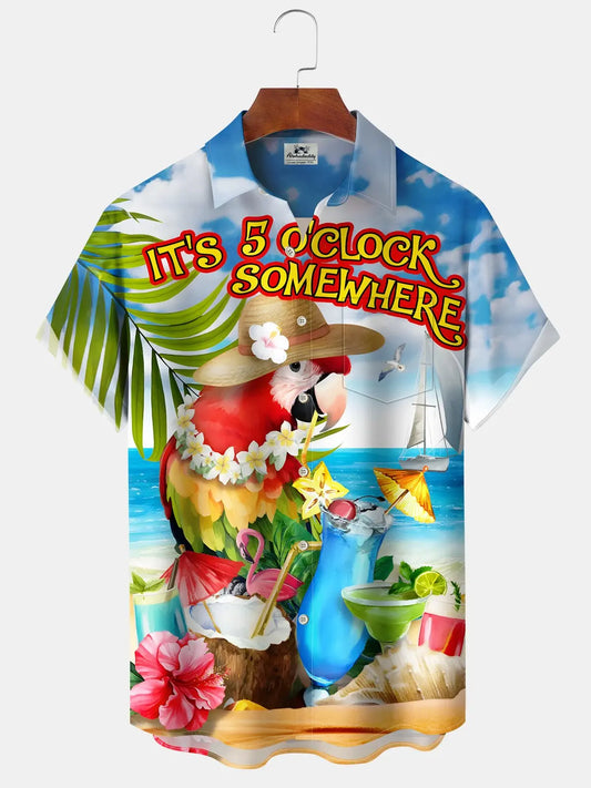Parrot Cocktail O'Clock Hawaiian Shirt For Beach Days, Summer Outings, And Thoughtful Gift Giving