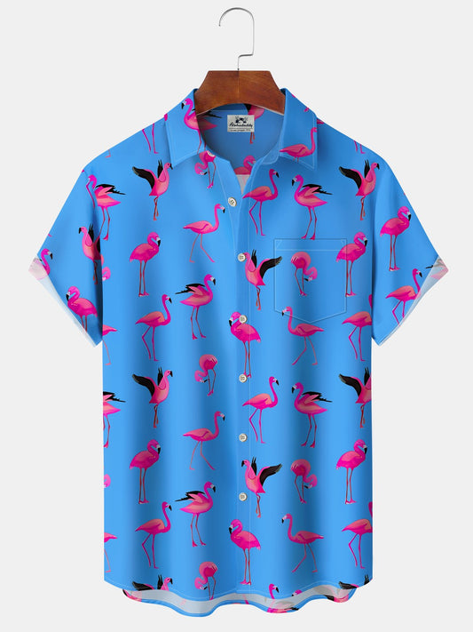 Vintage Tropical Beach Flamingo Vacation Hawaiian Shirt For Resort Trips, Coastal Parties, And Warm Weather Style
