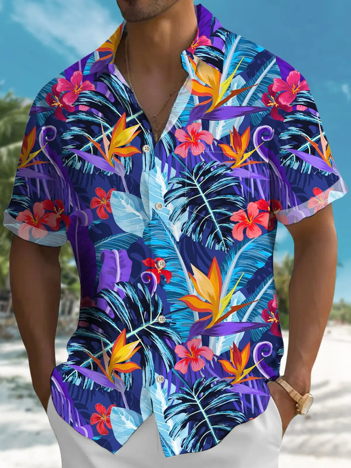 Hawaiian Tropical Floral Hibiscus Ombre Holiday Hawaiian Shirt