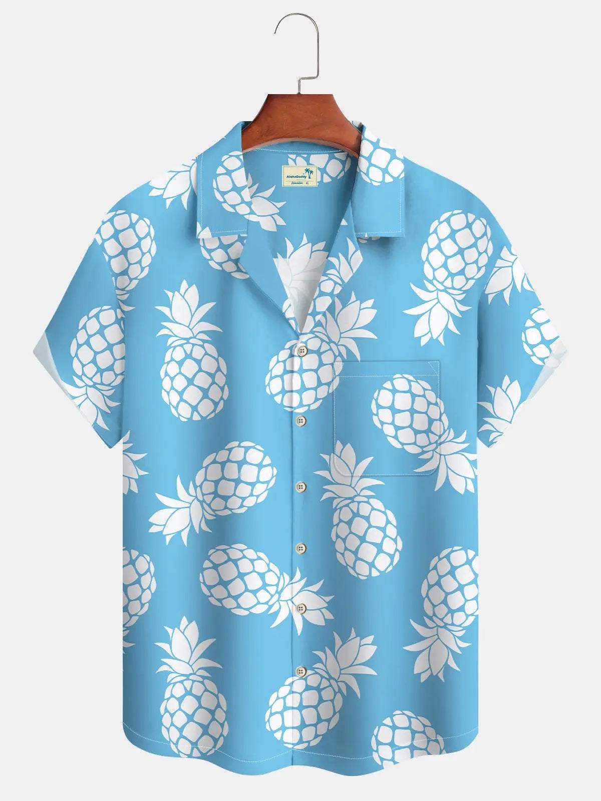 Classic Tropical Island Fruit Aloha Pineapple Camp Hawaiian Shirt For Summer Vacation, Beach Travel, And Casual Wear