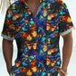 Floral Vacation Gradient Butterfly Hawaiian Shirt For Summer Vacation, Beach Travel, And Casual Wear