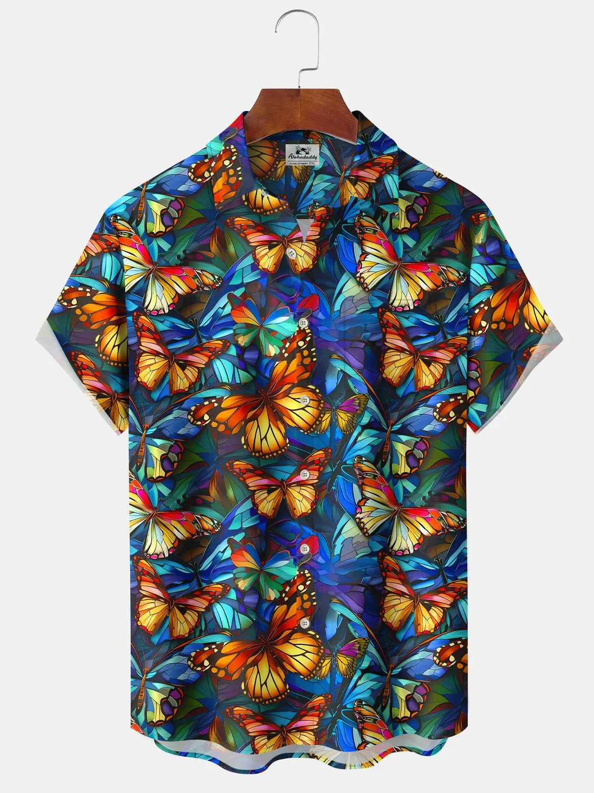 Floral Vacation Gradient Butterfly Hawaiian Shirt For Summer Vacation, Beach Travel, And Casual Wear