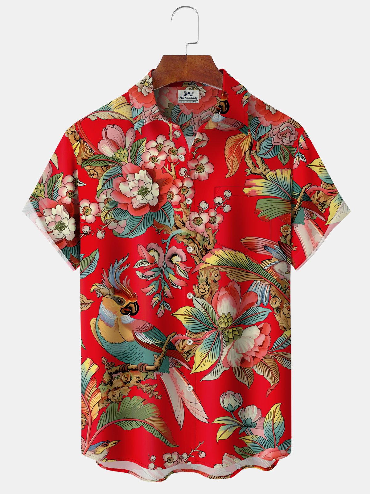 Vintage Floral Tropical Parrot Leaves Vacation Hawaiian Shirt For Summer Vacation, Beach Travel, And Casual Wear