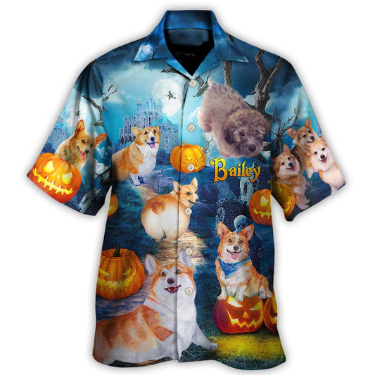 Dog Halloween Fun Hawaiian Shirt Artwork Detail For Resort Trips And Outdoor Activities