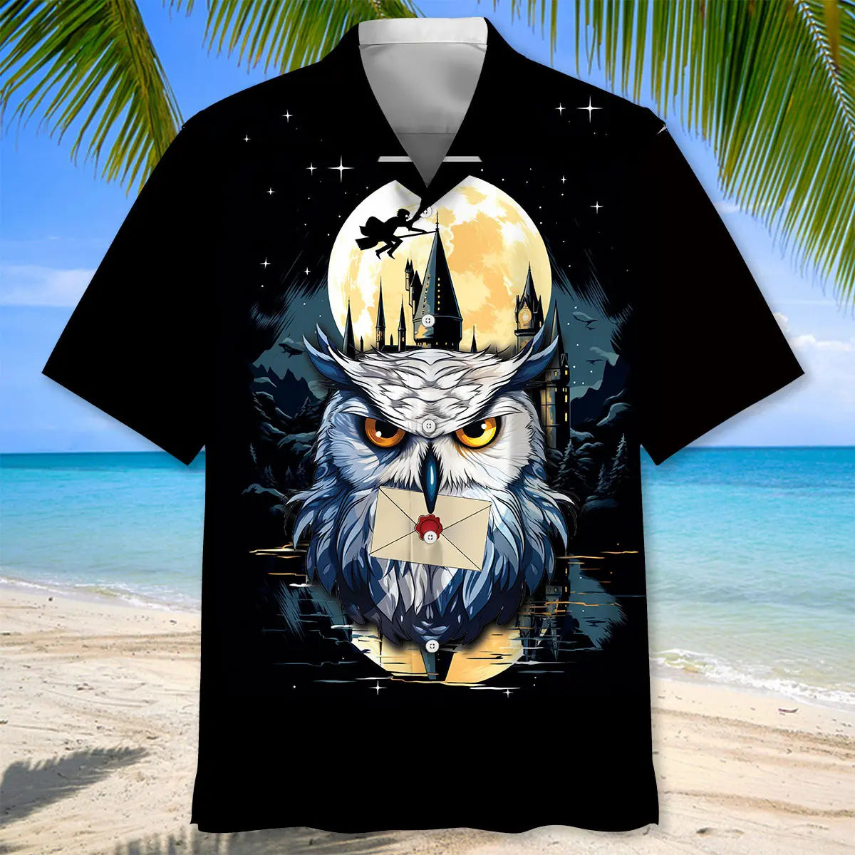 Snowy Owl Art Hawaiian Shirt For Summer Road Trip, Tropical Holiday, And Travel Ready Style