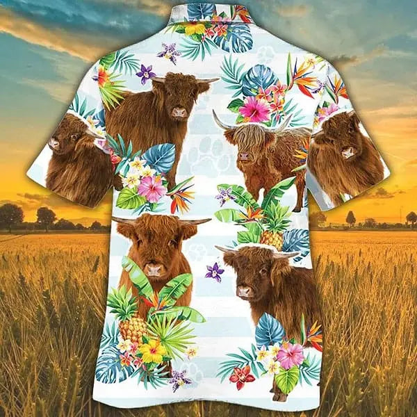 Highland Cattle Tropical Flower Hawaiian Shirts For Men Women Cow Lovers Tropical Flower Hawaiian Shirt