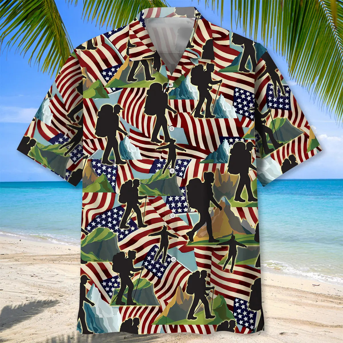 American Hiking Hawaiian Shirt For Holiday Gatherings, Coastal Trips, And Proud Seasonal Style