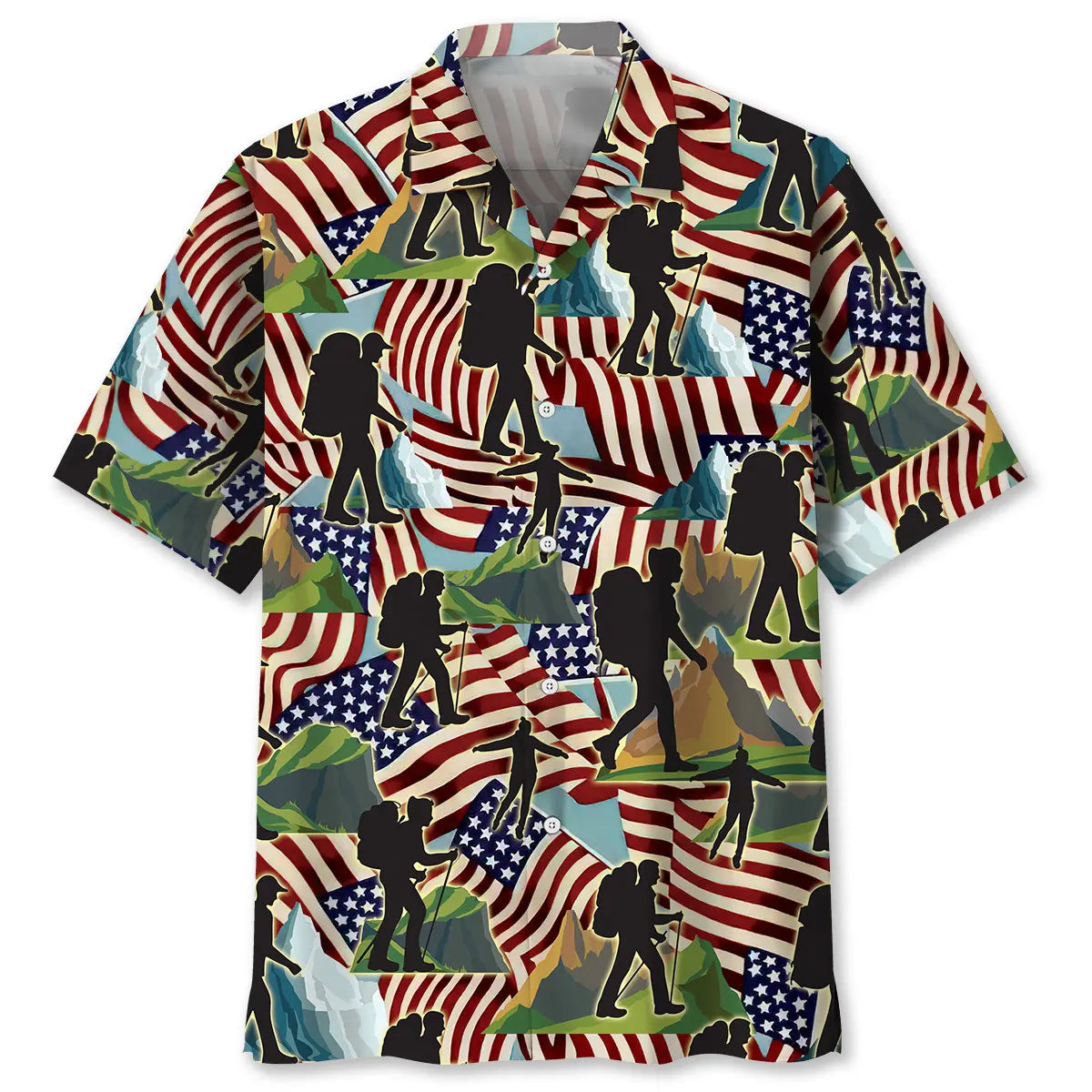 American Hiking Hawaiian Shirt For Holiday Gatherings, Coastal Trips, And Proud Seasonal Style