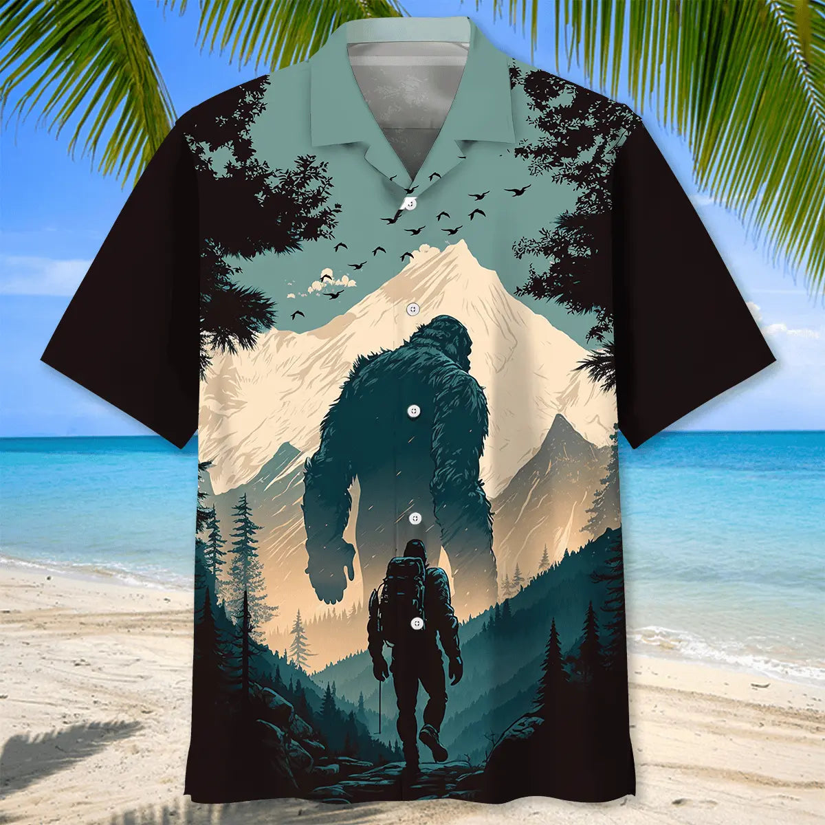 Vintage Hiking Hawaiian Shirt For Resort Trips, Coastal Parties, And Warm Weather Style