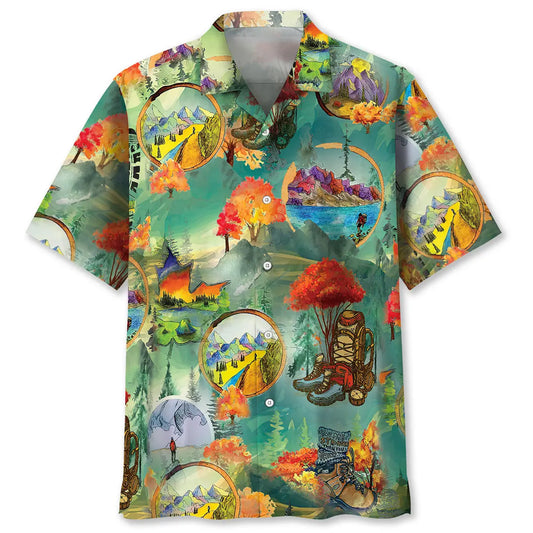 Vintage Hiking Hawaiian Shirt For Tropical Holidays, Outdoor Gatherings, And Everyday Comfort