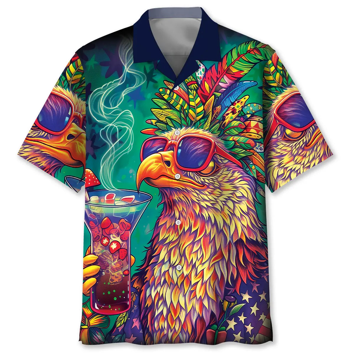 Hippie Bald Eagle Funny Art Hawaiian Shirt For Tropical Holiday And Weekend Wear