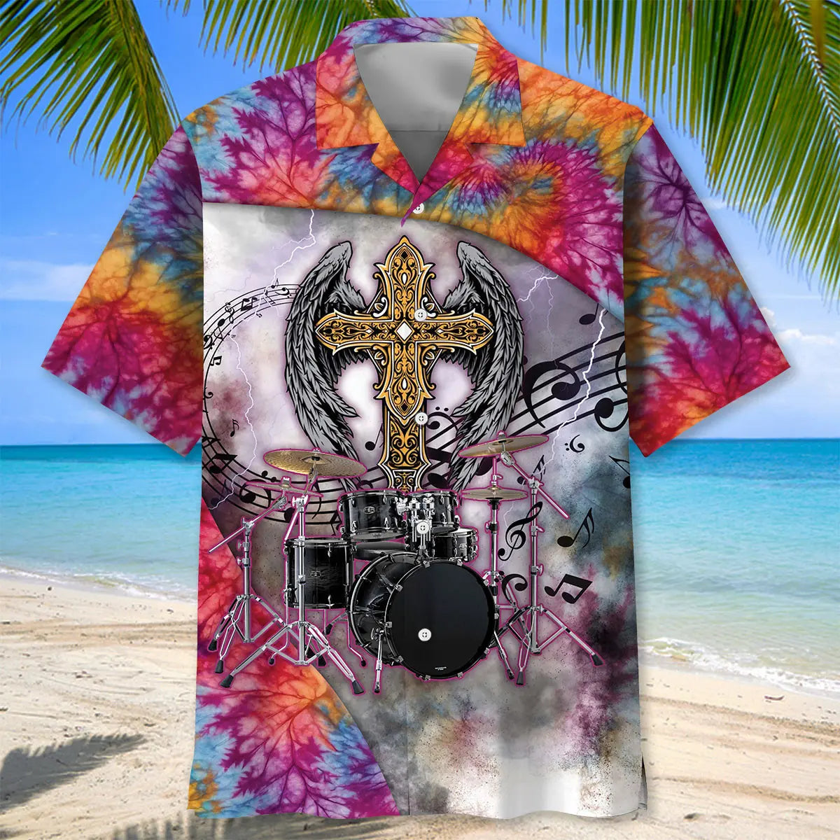 Hippie Drummer Hawaiian Shirt For Summer Vacation, Beach Travel, And Casual Wear