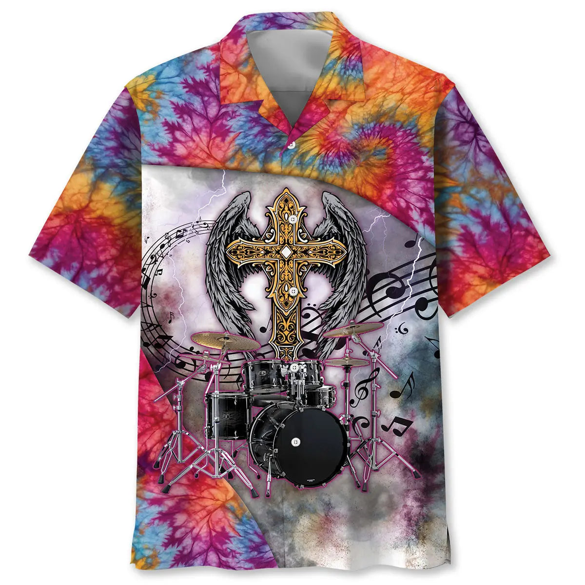 Hippie Drummer Hawaiian Shirt For Summer Vacation, Beach Travel, And Casual Wear
