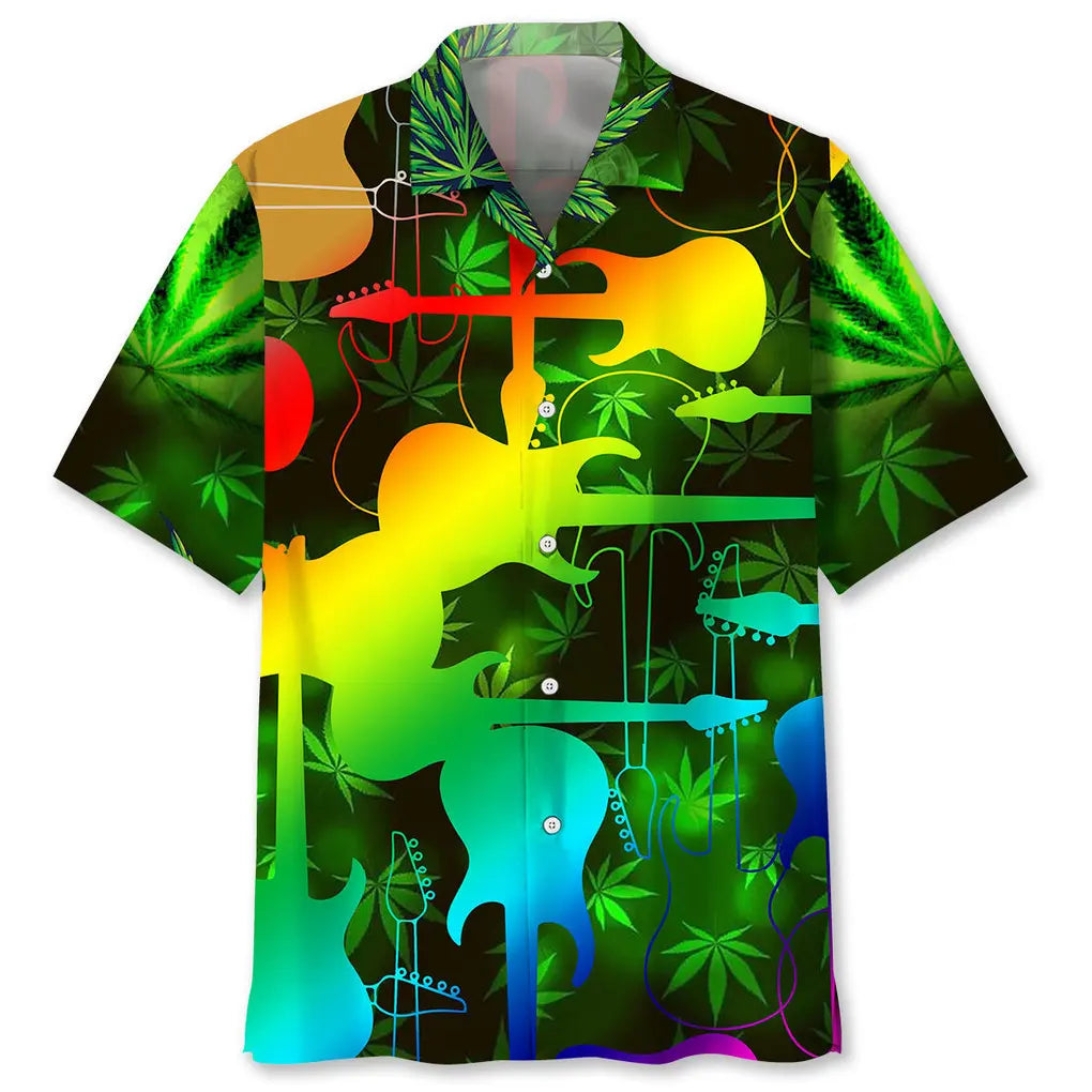 Abstract Hippie Guitar Hawaiian Shirt For Concert Lovers, Tropical Holidays, And Thoughtful Gift Giving