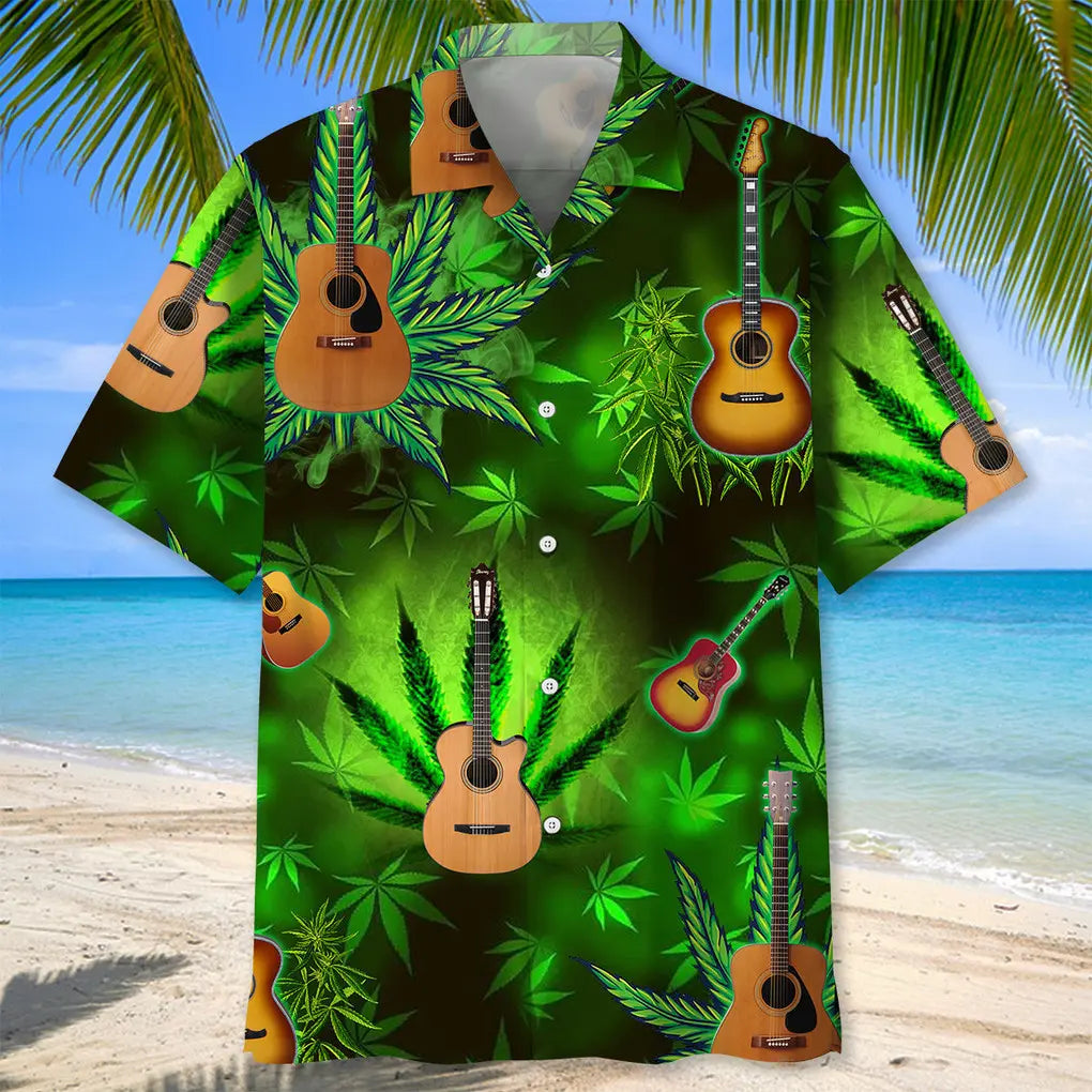Hippie Guitar Hawaiian Shirt For Coastal Travel, Casual Events, And Comfortable Summer Wear