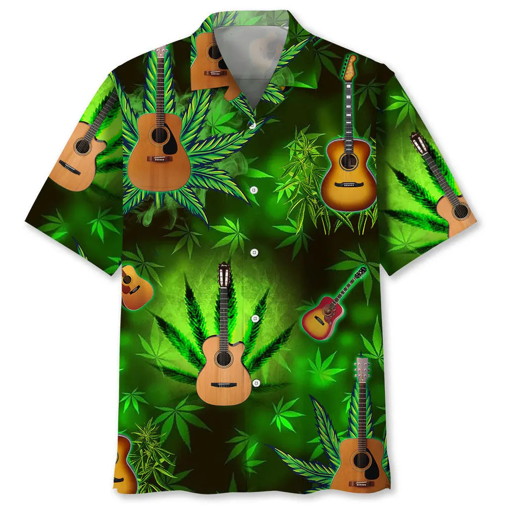 Hippie Guitar Hawaiian Shirt For Coastal Travel, Casual Events, And Comfortable Summer Wear