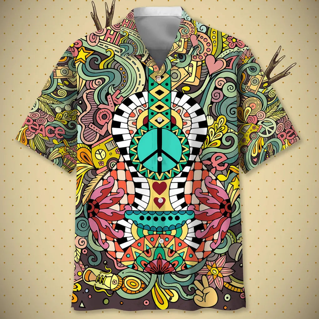 Hippie Guitar Hawaiian Shirt For Music Fans, Resort Parties, And Warm Weather Events