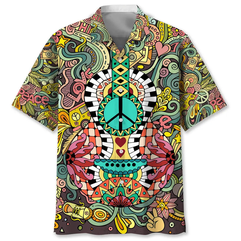 Hippie Guitar Hawaiian Shirt For Music Fans, Resort Parties, And Warm Weather Events