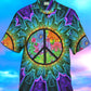 Psychedelic Island Hippies Peace Vacation Beach Aloha Hawaiian Shirt For Summer Vacation, Beach Travel, And Casual Wear
