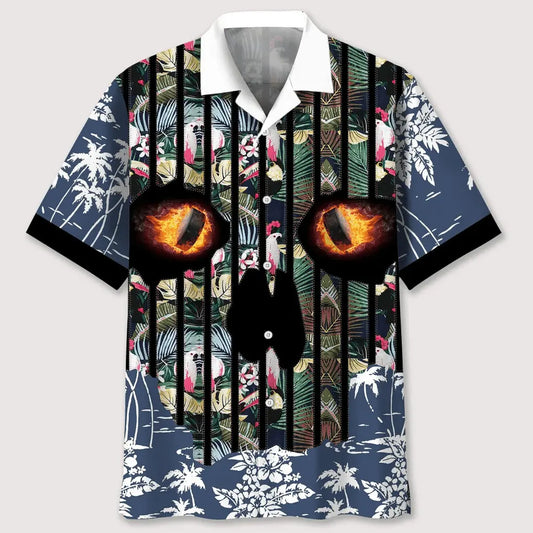 Floral Hockey Skull Hawaiian Shirt For Coastal Travel, Casual Events, And Comfortable Summer Wear