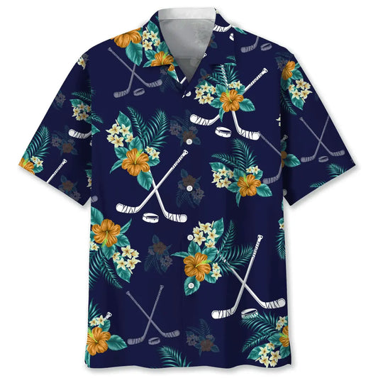Tropical Hockey Hawaiian Shirt For Island Vacations, Resort Wear, And Relaxed Seasonal Style