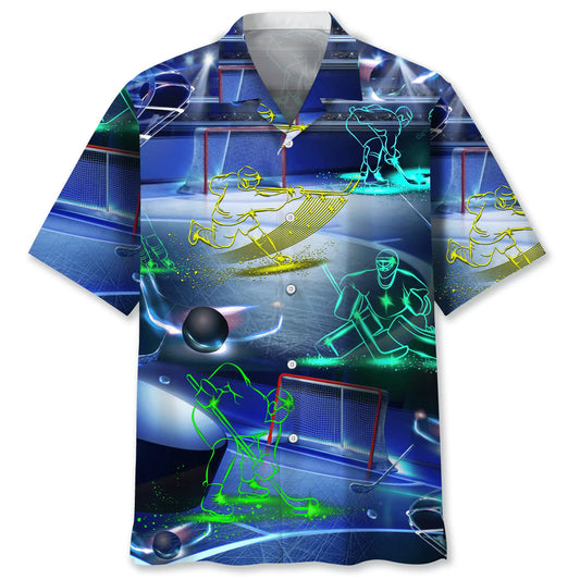 Neon Hockey Hawaiian Shirt For Beach Days, Summer Outings, And Thoughtful Gift Giving