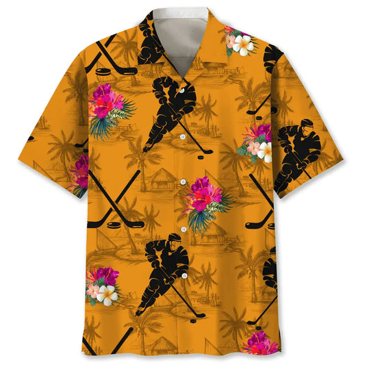Tropical Hockey Orange Hawaiian Shirt For Beach Days, Summer Outings, And Thoughtful Gift Giving