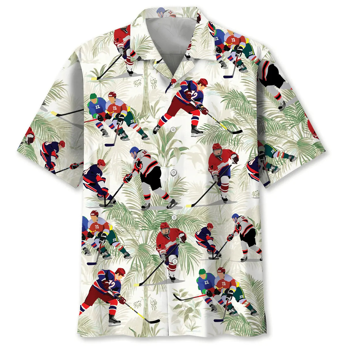 Hockey Palm Tree Hawaiian Shirt For Resort Trips, Coastal Parties, And Warm Weather Style