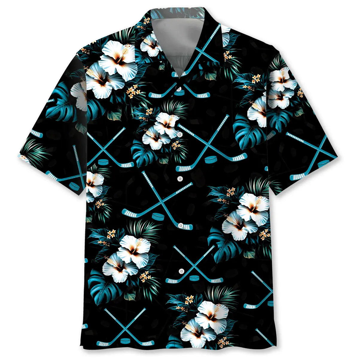 Tropical Hockey Blue Hawaiian Shirt For Beach Days, Coastal Adventures, And Thoughtful Gift Giving