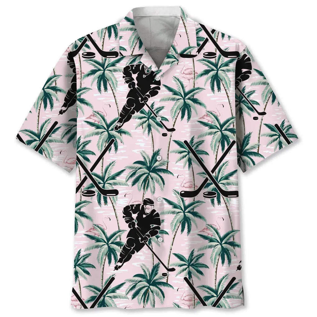 Tropical Hockey Pink Hawaiian Shirt For Tropical Holidays, Resort Trips, And Relaxed Coastal Style