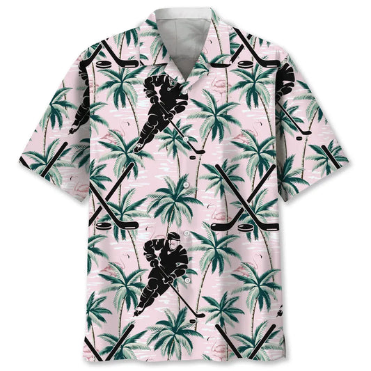 Tropical Hockey Pink Hawaiian Shirt For Tropical Holidays, Resort Trips, And Relaxed Coastal Style