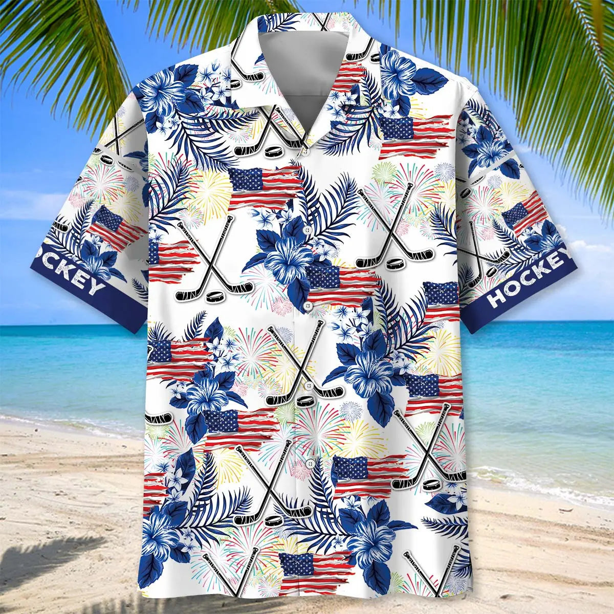 Patriotic Hockey Hawaiian Shirt For Beach Travel And Summer Party Style