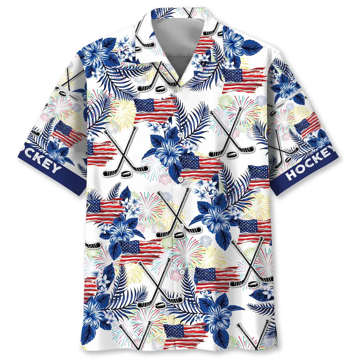Patriotic Hockey Hawaiian Shirt For Seasonal Celebration And Daily Summer Wear