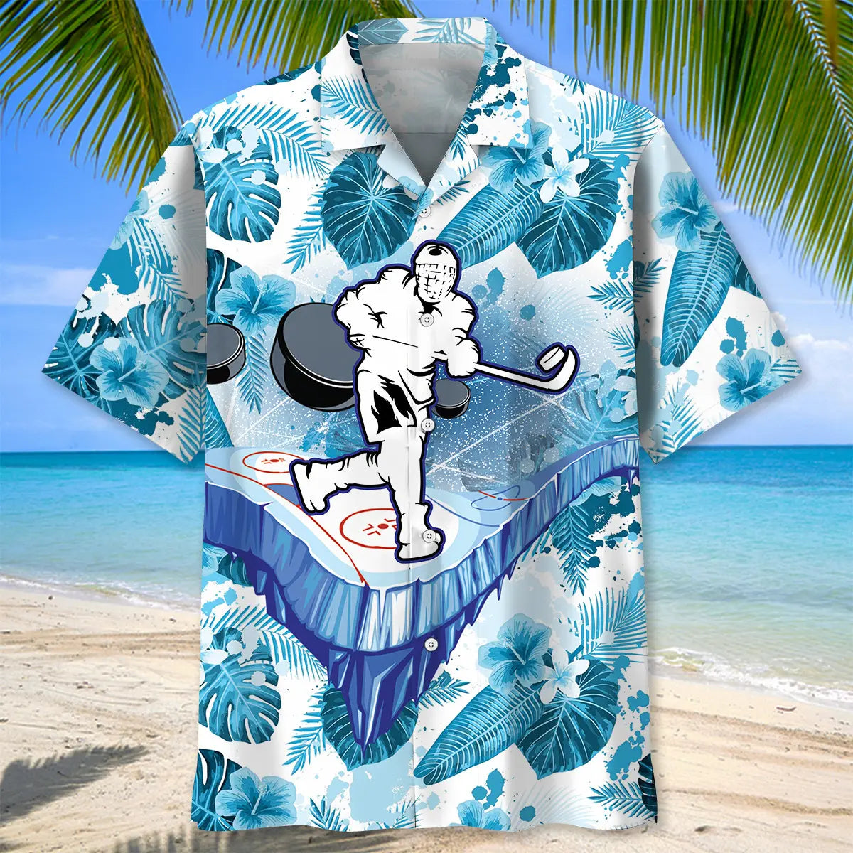 Hockey White Hawaiian Shirt For Tropical Holidays, Outdoor Gatherings, And Everyday Comfort