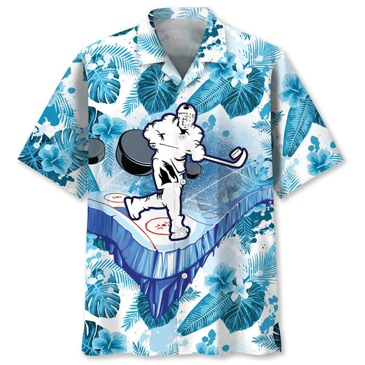 Hockey White Hawaiian Shirt For Tropical Holidays, Outdoor Gatherings, And Everyday Comfort