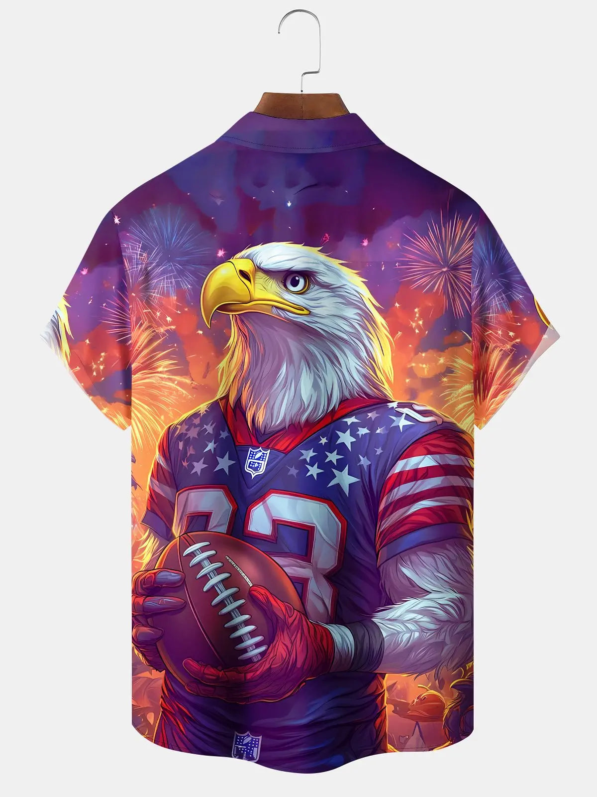 American Holiday Flag Eagle Independence Football Hawaiian Shirt For Summer Vacation, Beach Travel, And Casual Wear