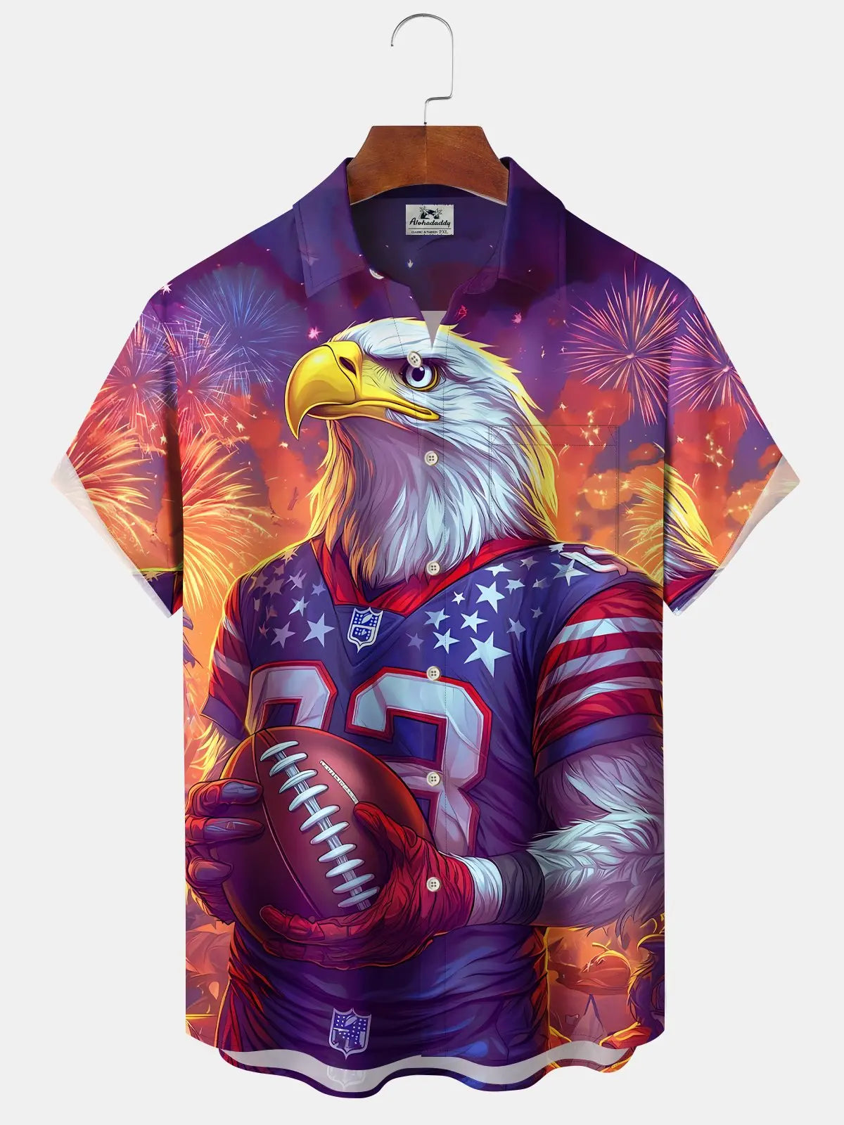 American Holiday Flag Eagle Independence Football Hawaiian Shirt For Summer Vacation, Beach Travel, And Casual Wear