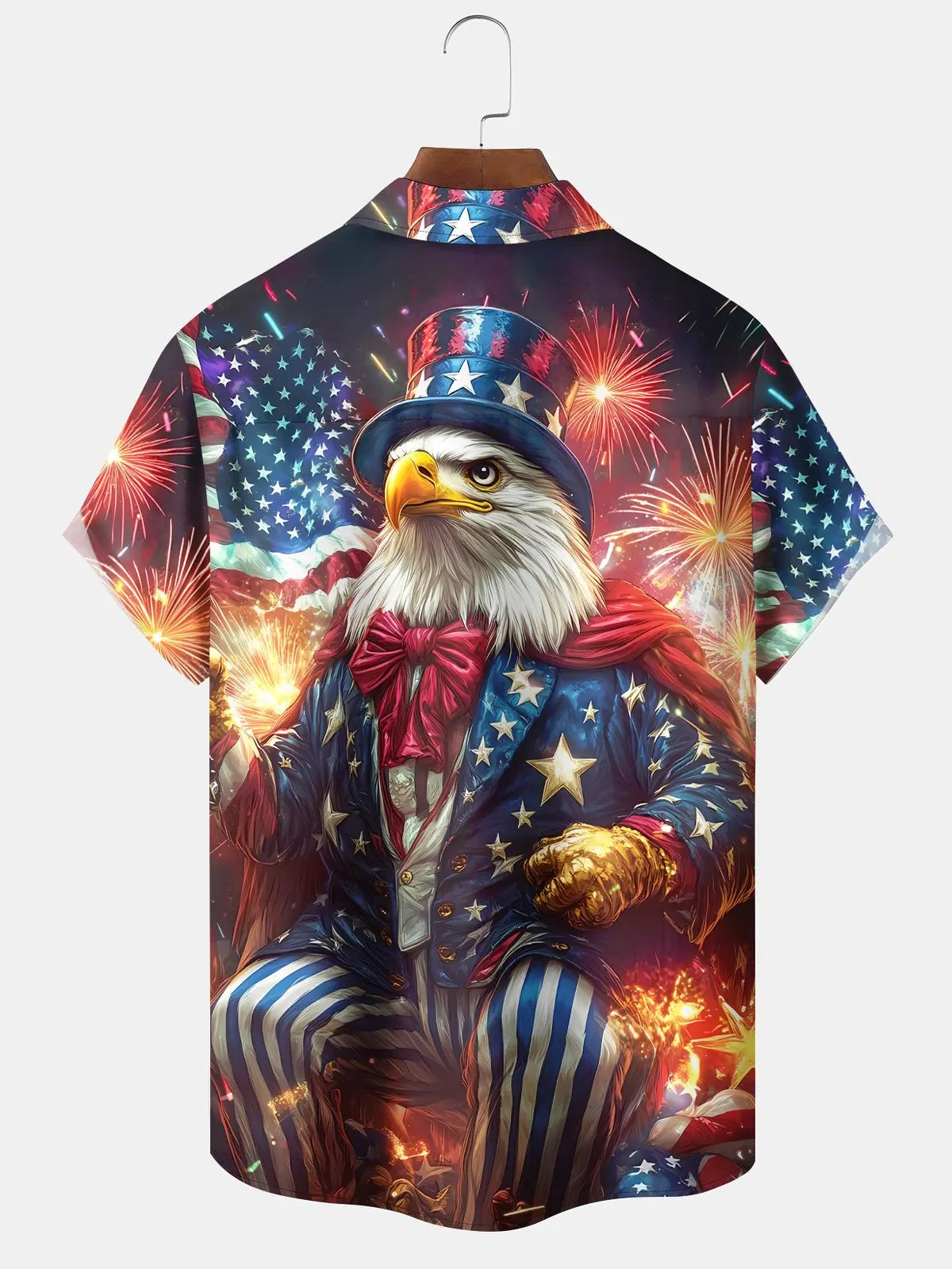 American Holiday Flag Eagle Independence Fireworks Hawaiian Shirt For Summer Vacation, Beach Travel, And Casual Wear