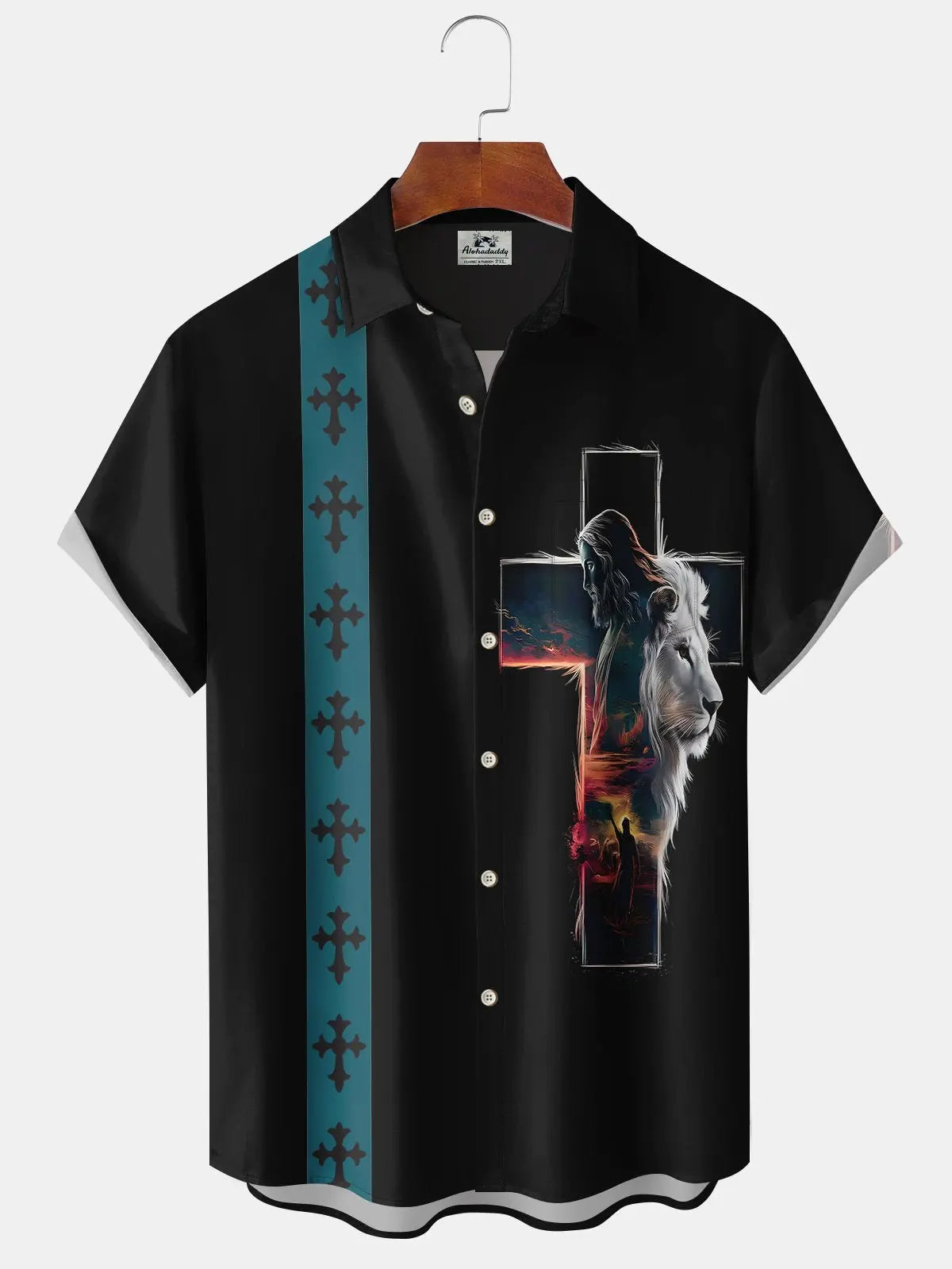 Holiday Easter Cross Lion Faith Hawaiian Shirt For Holiday Parties, Tropical Vacations, And Festive Gift Giving