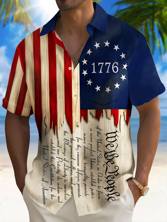 Patriotic Holiday Independence Flag Hawaiian Shirt For Winter Celebrations, Beach Travel, And Relaxed Holiday Wear