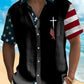 Holiday Independence Flag Cross Tall Hawaiian Shirt For Winter Celebrations, Beach Travel, And Relaxed Holiday Wear