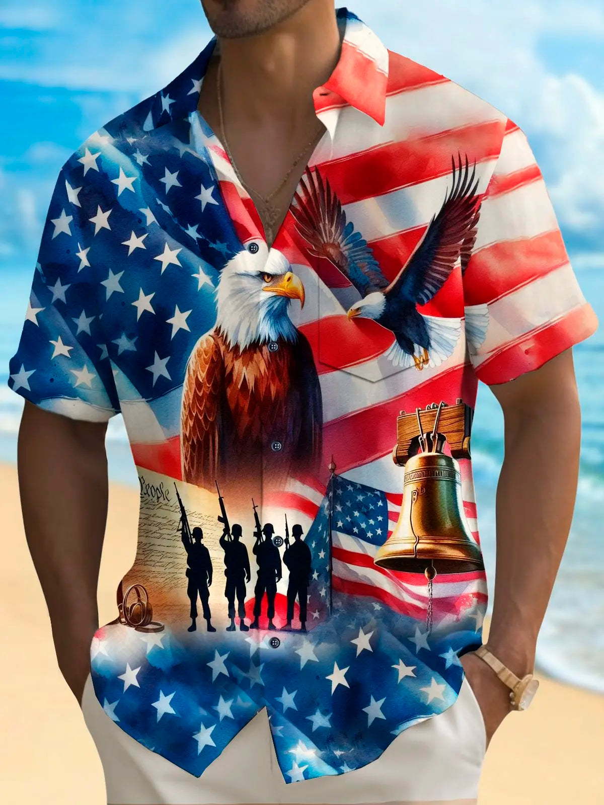 Holiday Independence Flag Eagle Tall Hawaiian Shirt For Christmas Gatherings, Resort Trips, And Cheerful Seasonal Style