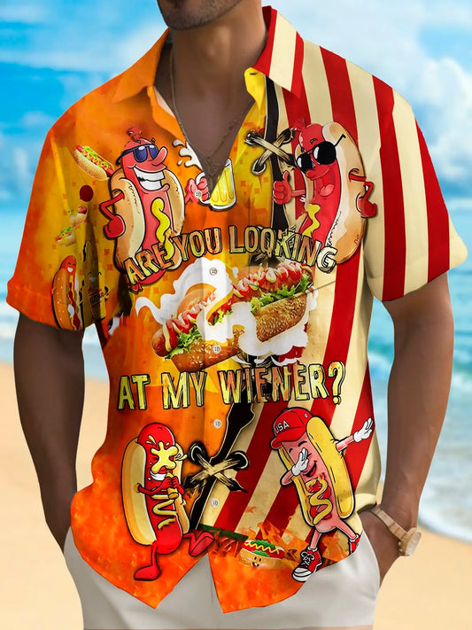 Holiday Independence Flag Hot Dog Tall Hawaiian Shirt For Beach Days, Summer Outings, And Thoughtful Gift Giving